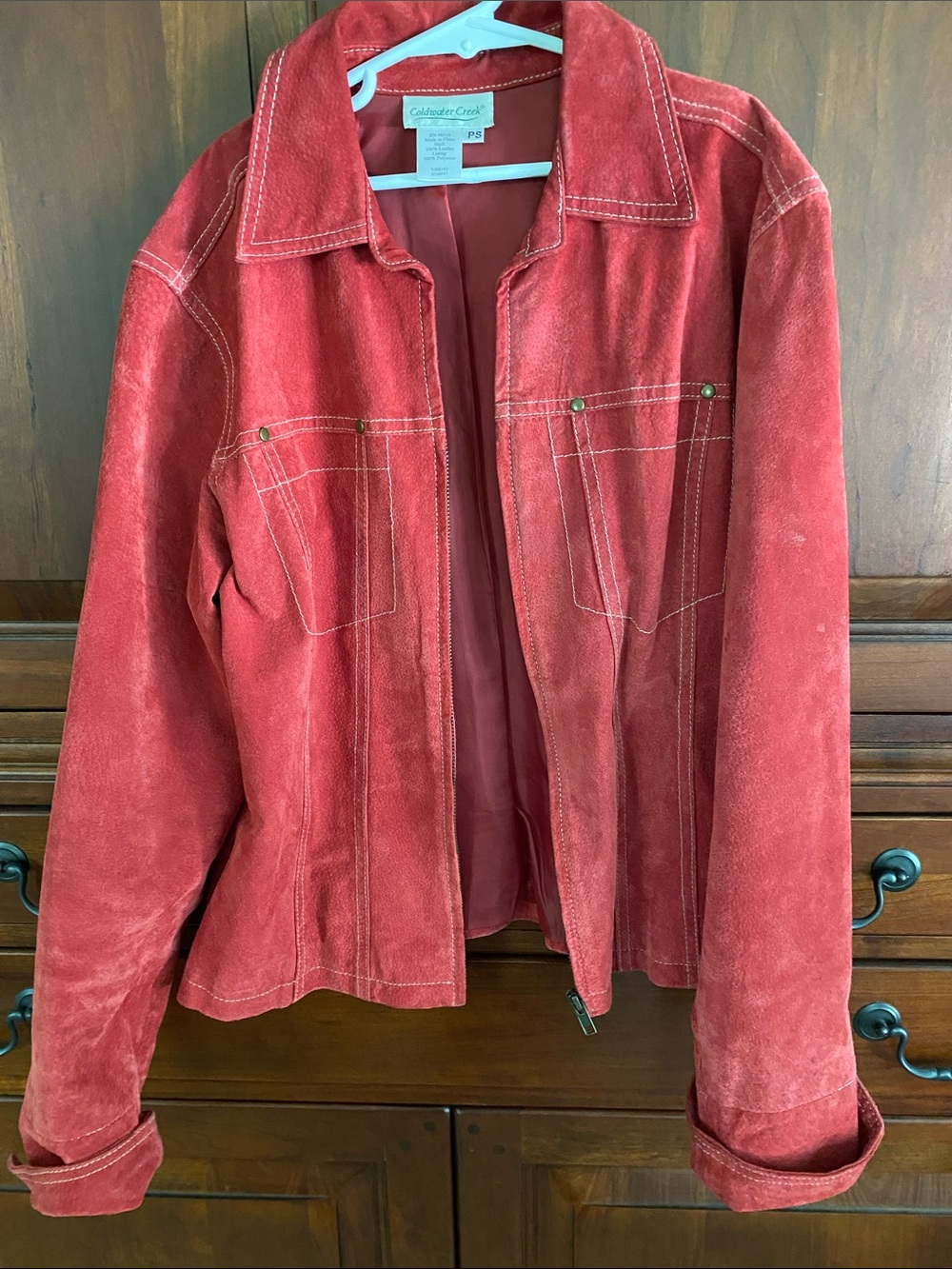 Coldwater Creek Red Suede Zip-Front Jacket